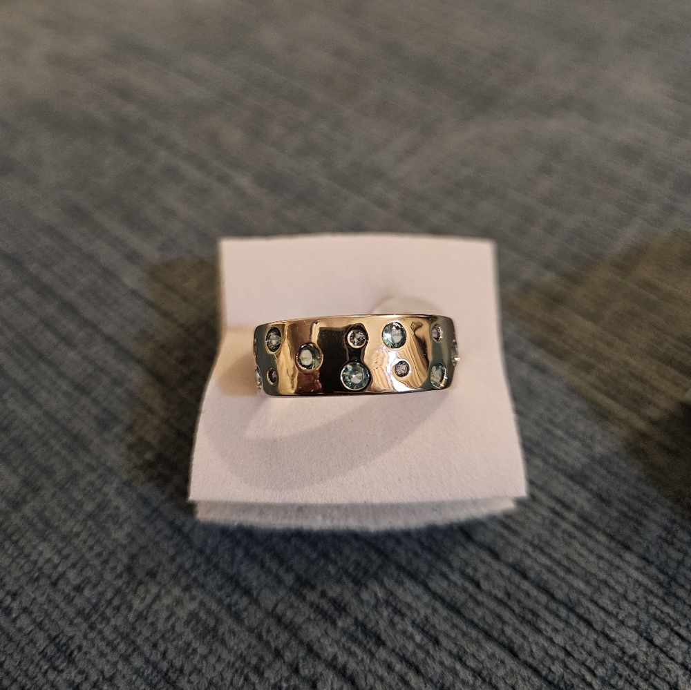 NWT, sz 8, Lab Created Paraiba Tourmaline Rhodium ring